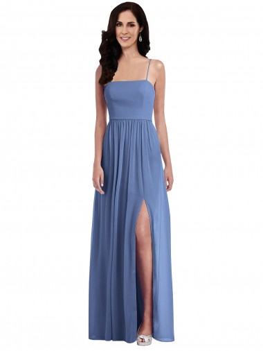 Sleeveless Spaghetti Straps Soft Chiffon Windsor Blue Long Semi Formal Evening Dress / Bridesmaid Dress Bath