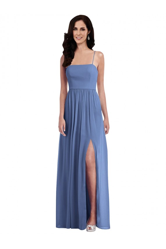 Sleeveless Spaghetti Straps Soft Chiffon Windsor Blue Long Semi Formal Evening Dress / Bridesmaid Dress Bath