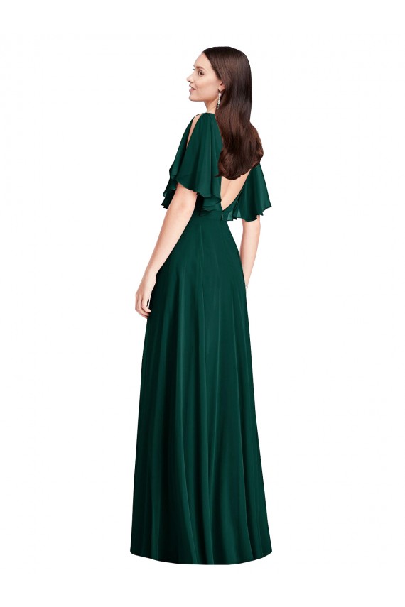 Bell Sleeves Bateau Neck Soft Chiffon Ever Green Long Semi Formal Evening Dress / Bridesmaid Dress Bath
