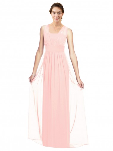 Sleeveless V-Neck Luxe Chiffon Pink Long Bridesmaid Dress Bath