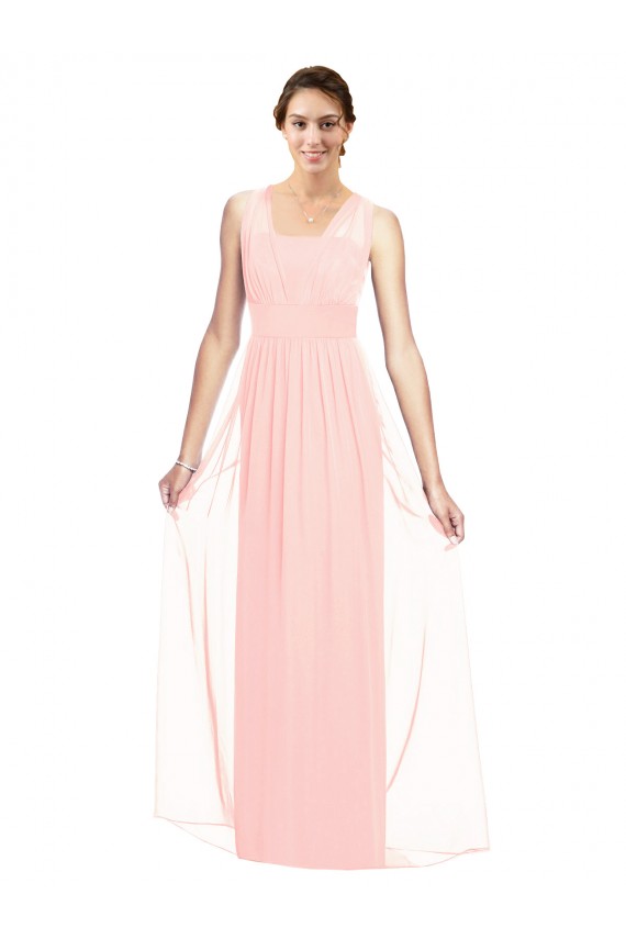 Sleeveless V-Neck Luxe Chiffon Pink Long Bridesmaid Dress Bath