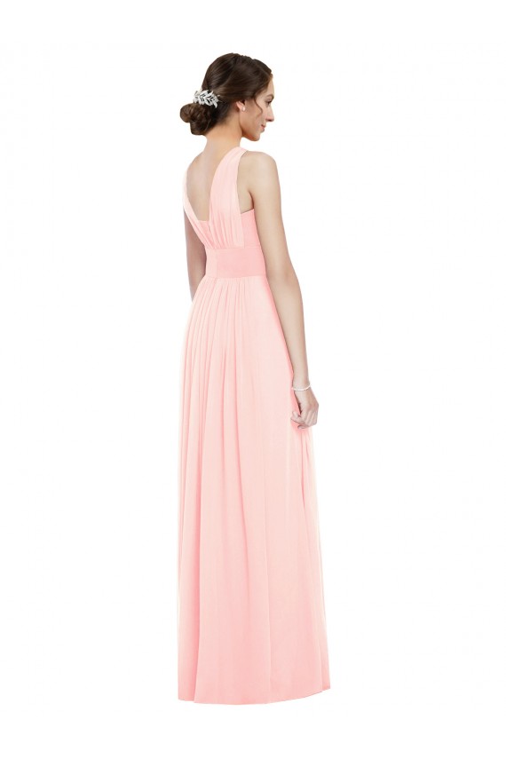 Sleeveless V-Neck Luxe Chiffon Pink Long Bridesmaid Dress Bath