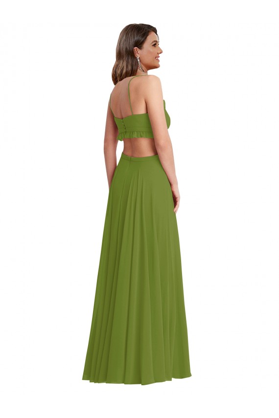Sleeveless V-Neck Soft Chiffon Olive Green Long Plus Size Evening Gown / Bridesmaid Dress Bath