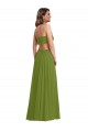 Sleeveless V-Neck Soft Chiffon Olive Green Long Plus Size Evening Gown / Bridesmaid Dress Bath