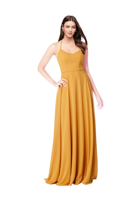 Sleeveless V-Neck Soft Chiffon Saffron Long Formal Dress / Bridesmaid Dress Bath