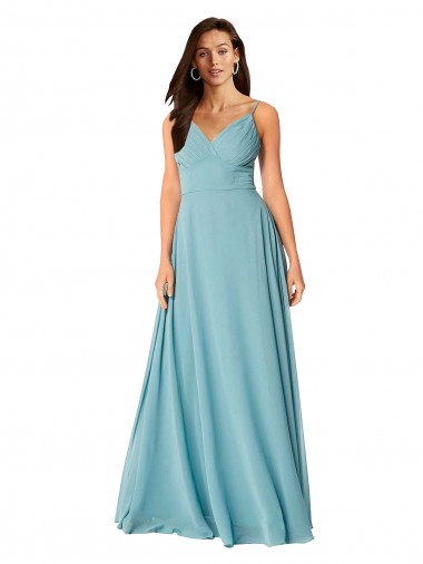 Sleeveless V-Neck Soft Chiffon Turquoise Long Bridesmaid Dress Bath