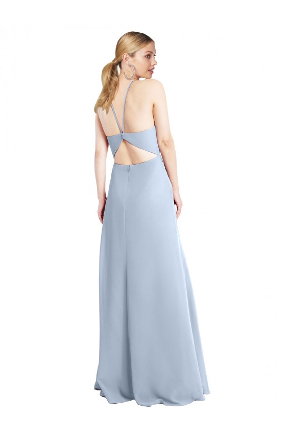 Sleeveless Halter Neck Chiffon Light Sky Blue Long Bridesmaid Dress / Evening Dress Bath
