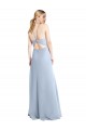 Sleeveless Halter Neck Chiffon Light Sky Blue Long Bridesmaid Dress / Evening Dress Bath