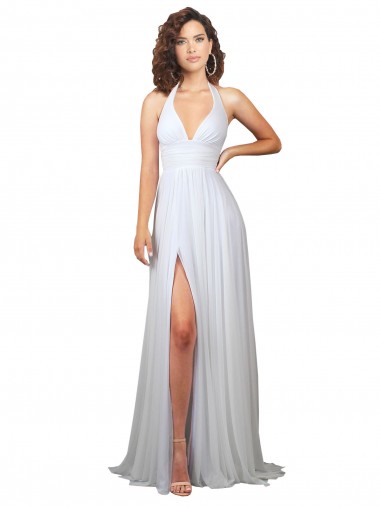 Sleeveless V-Neck Soft Chiffon White Sweep Train Beach Wedding Dress Bath