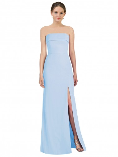 Sleeveless Strapless Soft Chiffon Light Sky Blue Long Black Tie Evening Gown / Bridesmaid Dress Bath