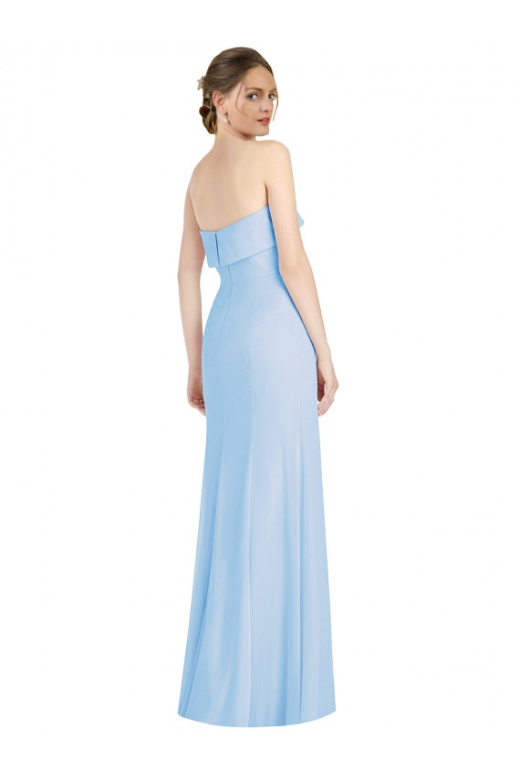 Sleeveless Strapless Soft Chiffon Light Sky Blue Long Black Tie Evening Gown / Bridesmaid Dress Bath