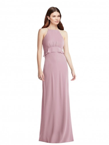 Sleeveless Halter Neck Chiffon Primrose Long Bridesmaid Dress / Evening Dress Bath
