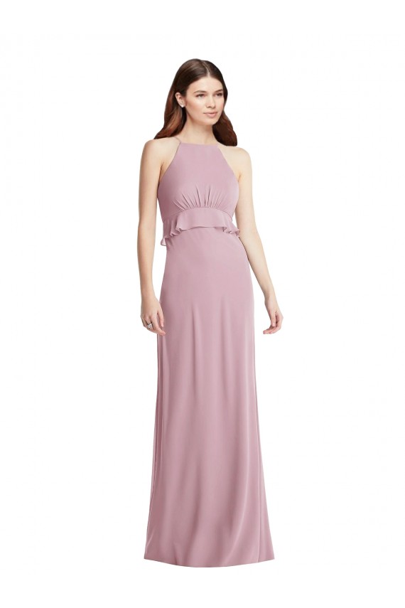 Sleeveless Halter Neck Chiffon Primrose Long Bridesmaid Dress / Evening Dress Bath