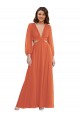 Long Sleeves V-Neck Soft Chiffon Firecracker Long High Low Evening Gown / Bridesmaid Dress Bath