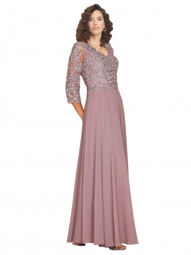 Long Sleeves V-Neck Soft Chiffon Long Prom Dress / Bridesmaid Dress Bath