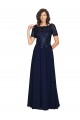 Short Sleeves Round Neck Soft Chiffon Dark Navy Long Prom Dress / Bridesmaid Dress Bath