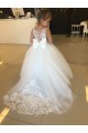 Sleeveless Sweetheart Tulle & Lace Champagne Chapel Train Flower Girl Dresses Bath