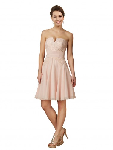 Sleeveless Sweetheart Soft Chiffon & Lace Pink Knee Length Bridesmaid Dress Bath