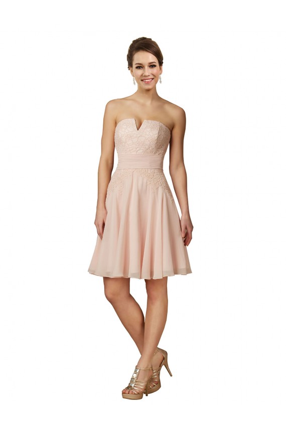 Sleeveless Sweetheart Soft Chiffon & Lace Pink Knee Length Bridesmaid Dress Bath