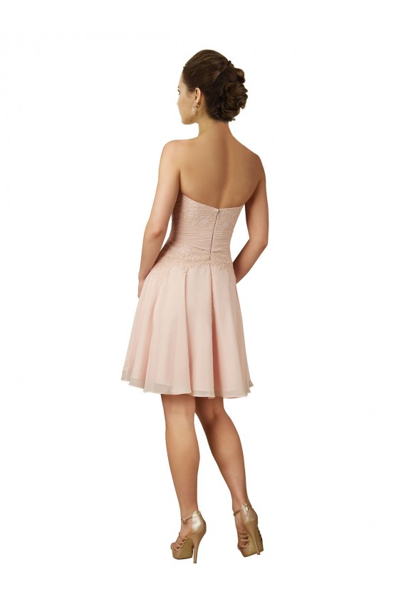 Sleeveless Sweetheart Soft Chiffon & Lace Pink Knee Length Bridesmaid Dress Bath
