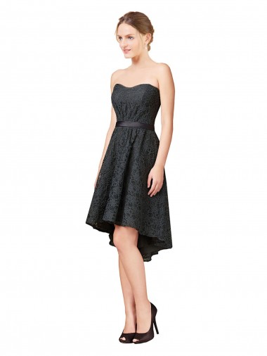 Sleeveless Sweetheart Lace Slate Grey Knee Length High Low Bridesmaid Dress Bath