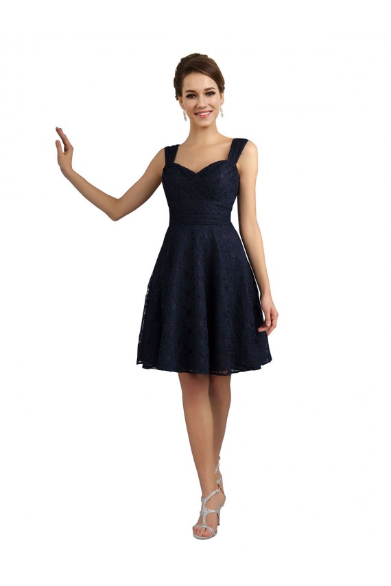 Sleeveless Sweetheart Lace Dark Navy Knee Length Bridesmaid Dresses Bath