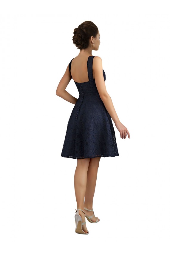 Sleeveless Sweetheart Lace Dark Navy Knee Length Bridesmaid Dresses Bath