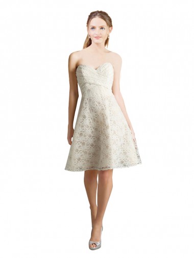 Sleeveless Strapless Lace Ivory,Champagne Knee Length Bridesmaid Dress Bath