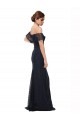 Flutter Sleeves Off the Shoulder Lace Dark Navy Long Prom Dress / Bridesmaid Dress Bath