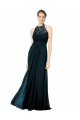 Sleeveless Illusion Neck Soft Chiffon & Lace Dark Navy Long Formal Dress / Bridesmaid Dress Bath