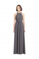 Sleeveless Halter Neck Soft Chiffon & Lace Stormy Silver Long Bridesmaid Dress Bath