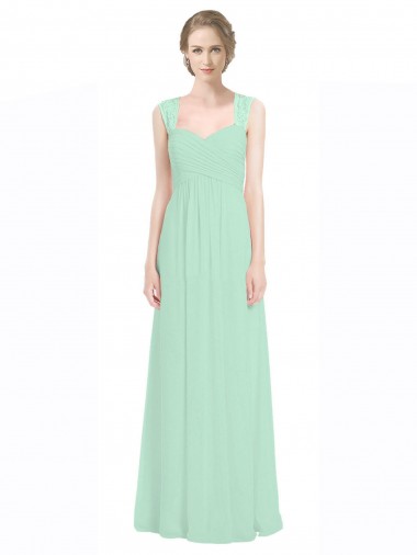 Sleeveless Sweetheart Soft Chiffon & Lace Mint Green Long Bridesmaid Dress Bath