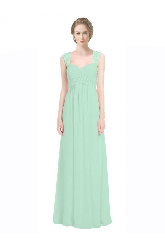 Sleeveless Sweetheart Soft Chiffon & Lace Mint Green Long Bridesmaid Dress Bath