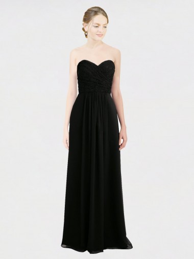 Sleeveless Strapless Soft Chiffon & Lace Black Long Bridesmaid Dress Bath