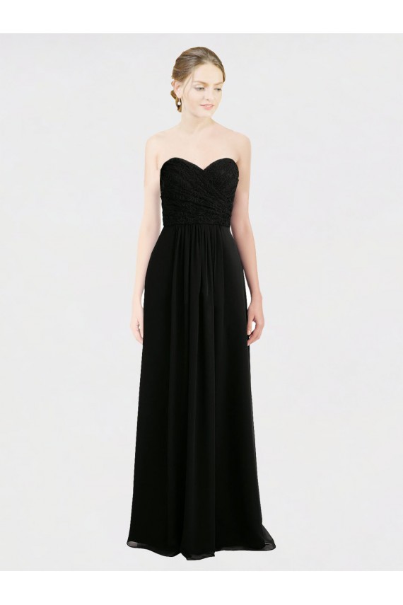 Sleeveless Strapless Soft Chiffon & Lace Black Long Bridesmaid Dress Bath