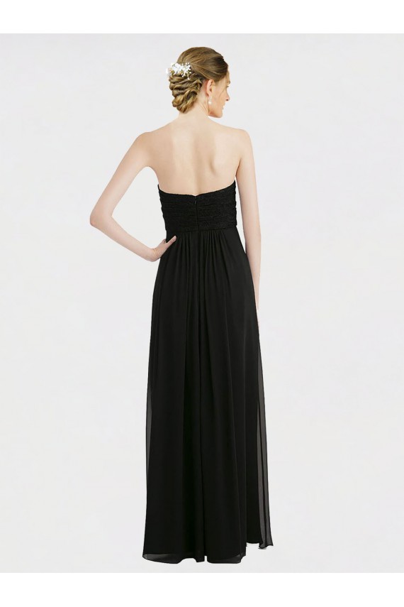 Sleeveless Strapless Soft Chiffon & Lace Black Long Bridesmaid Dress Bath