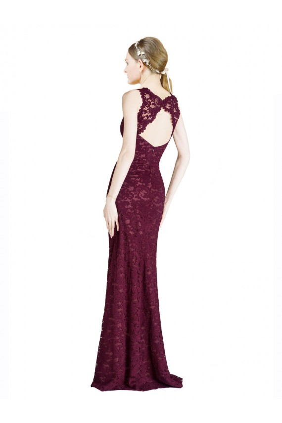Sleeveless High Neck Lace Burgundy Gold Long Prom Dress / Bridesmaid Dress Bath