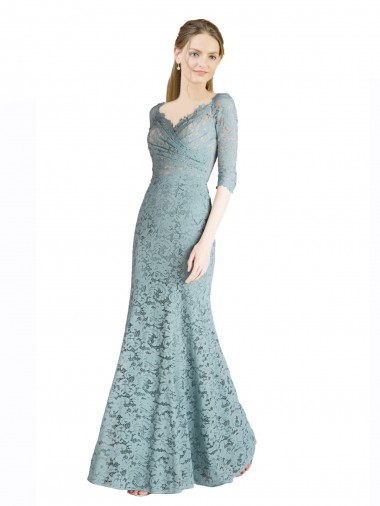 Half Sleeves Sweetheart Lace Long Prom Dress / Bridesmaid Dress Bath