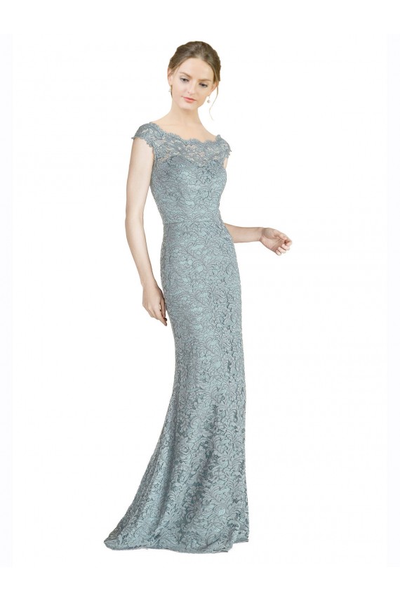 Cap Sleeves Off the Shoulder Lace Long Prom Dress / Bridesmaid Dress Bath