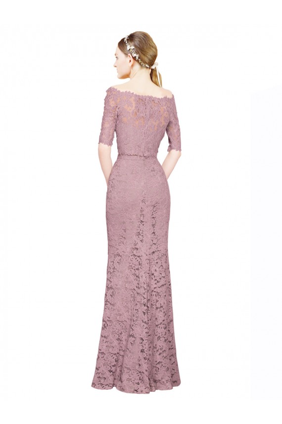 Short Sleeves Off the Shoulder Lace Long Prom Dress / Bridesmaid Dress Bath