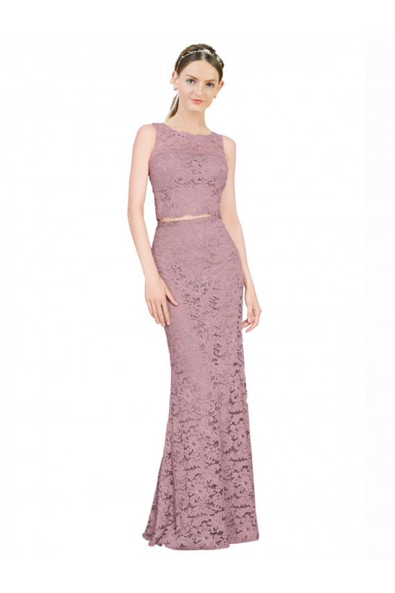 Sleeveless Illusion Neck Lace Long Prom Dress / Bridesmaid Dress Bath