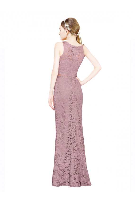 Sleeveless Illusion Neck Lace Long Prom Dress / Bridesmaid Dress Bath