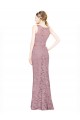 Sleeveless Illusion Neck Lace Long Prom Dress / Bridesmaid Dress Bath