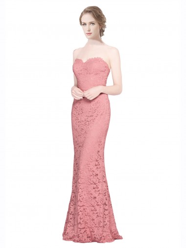 Sleeveless Strapless Lace Salmon Long Formal Dress / Bridesmaid Dress Bath