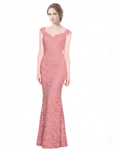 Sleeveless Strapless Lace Salmon Long Prom Dress / Bridesmaid Dress Bath