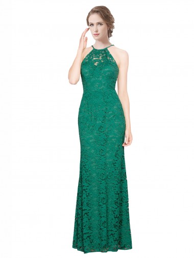Sleeveless High Neck Lace Dark Green Long Prom Dress / Bridesmaid Dress Bath