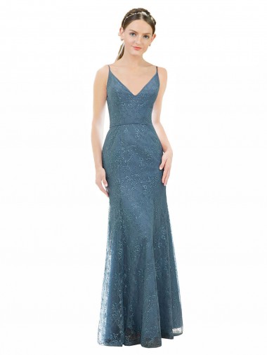 Sleeveless V-Neck Lace Sheath Long Bridesmaid Dress Bath