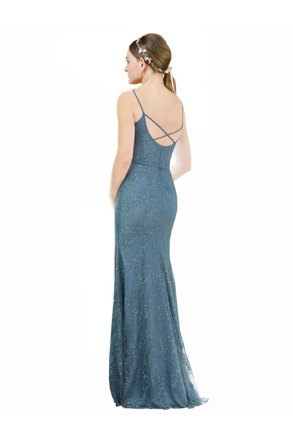 Sleeveless V-Neck Lace Sheath Long Bridesmaid Dress Bath