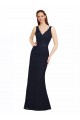 Sleeveless V-Neck Lace Dark Navy Long Bridesmaid Dress Bath