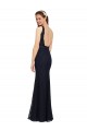 Sleeveless V-Neck Lace Dark Navy Long Bridesmaid Dress Bath